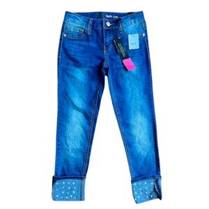 Lee Girl Jeans Skinny Shaken Blue Denim Jeans Adjustable Waist Pearl Cuffed  10Y